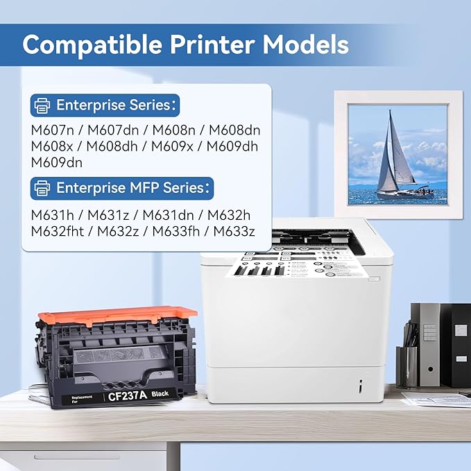 MYTONER 37A CF237A Black Toner Cartridge Compatible Replacement for HP 37A 37X CF237A CF237X for Enterprise M607n M607dn M608n M608dn M609x MFP M632 M631 M633fh Printer (1 Pack)