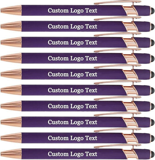 Custom Engraved Ballpoint Pens Bulk, Personalized with Name/Logo, Black or Blue Ink, Smooth Writing for Office, School, Business, Church, Reunion Purple 10 Pcs