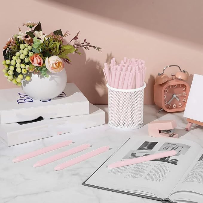 Fulmoon 50 Pcs Ballpoint Pens Bulk Retractable Comfortable Writing Pens Cute Back to School Supplies in Medium Point 1.0 mm for Teacher Student Bridal Shower Baby Shower (Pale Pink)
