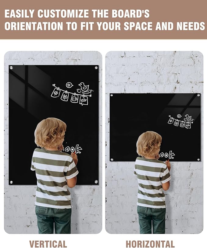 Magnetic Glass Whiteboard，48"x36" Wall Mounted Frameless Dry Erase Board for Office, Home & School Black