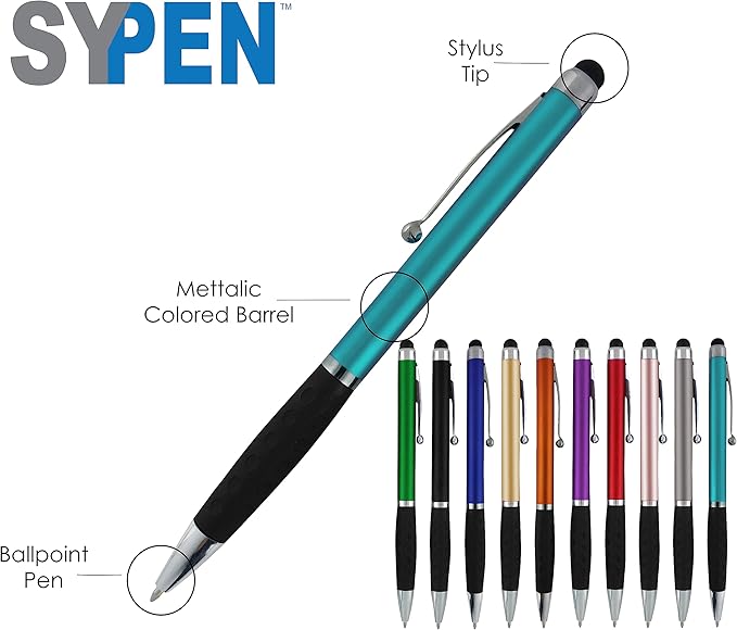 Personalized Pens With your Custom Logo or Text-300 Pack Bulk-for Businesses, Parties, and Events, 2 in 1 Ballpoint Pen & Stylus for Touchscreen Devices, L'Blue Barrel, Black Ink
