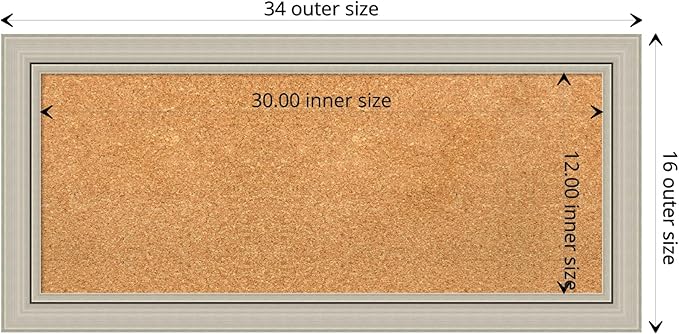 Amanti Art Natural Cork Board for Wall, 16x34 Vision Board with Silver Wood Frame, Medium Corkboard Office Decor for Home Organization, Casual Corkboard Pinboard to display items for home organization