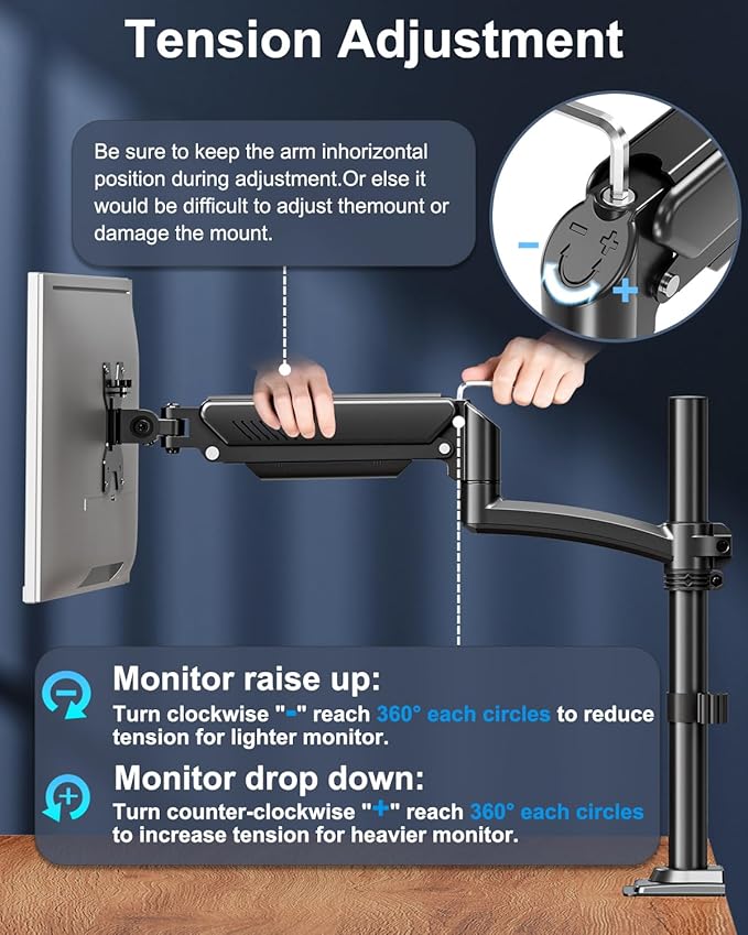 Single Monitor Mount Holds Max 22lbs, 13-32 inch Monitor Desk Mount, Height Adjustable Tall Monitors Arm, Monitors Stand with Tilt Swivel Rotation, VESA 75 100mm, Black, Freelift