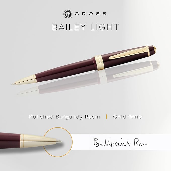 Cross Bailey Light Refillable Ballpoint Pen Presented in a Everyday Gift Box - Medium Point, Black Ink, Polished Burgundy