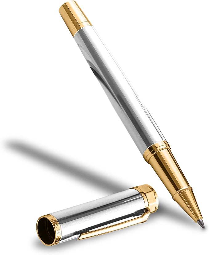 Luxury Rollerball Pen Set - Smooth Writing, Elegant Design, Quick-Drying, Refillable Liquid Ink, 2 Refills (Black, Blue), Ideal for Professionals, Students