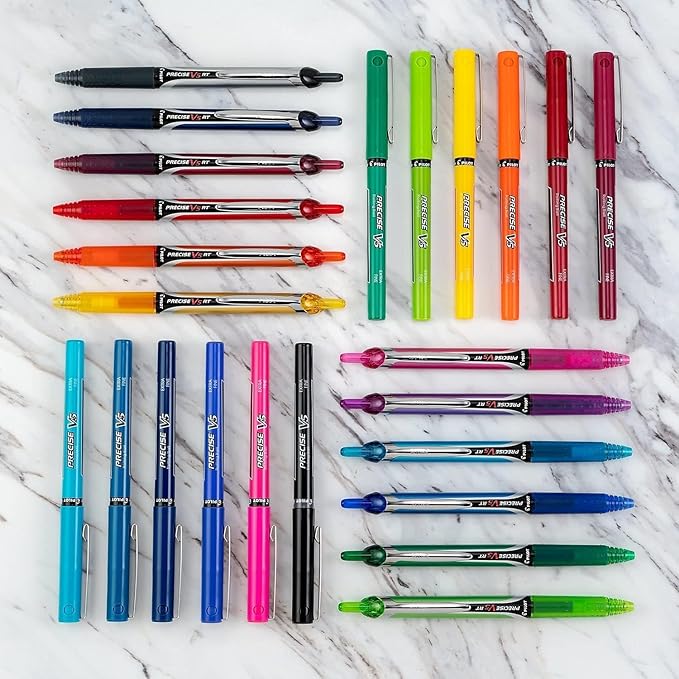 Precise V5 Stick Rolling Ball Pens, Extra Fine Point (.5mm), Red Ink, 6-pk; Bundle with Plastic Reusable Pouch