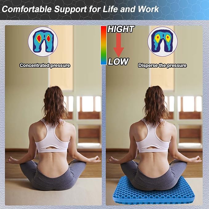 Seat Cushion, Gel Seat Cushion for Long Sitting– Back, Sciatica, Tailbone Pain Relief Pad, 19in Seat Pad for Car, Office Chair, Wheelchair, Soft Support for Long Trips