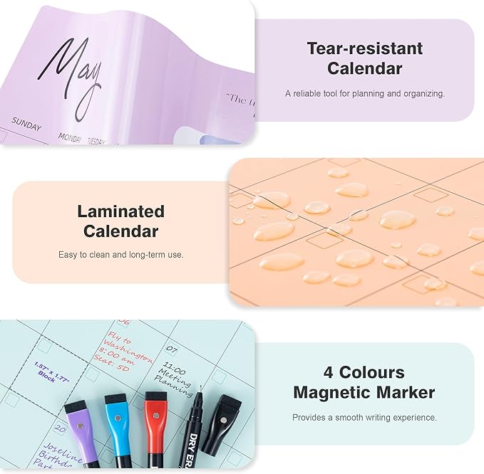 Ospelelf Undated Dry Erase Wall Calendar 12 Month, 12" x 17" Laminated Calendar Monthly Office Calendar 2025, 12 Sheets