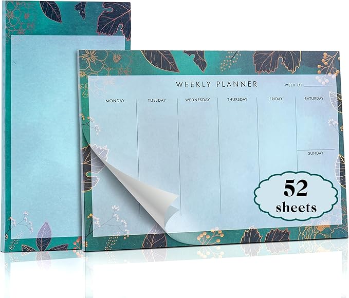 Undated Weekly Planner Notepad 10x7 To Do List Note Pad 52 Weekly Desk Planner Calendar Tear Off Daily Planning Pad for Work,School,Home,Ofiice Supplies, Matching Notepad,Green