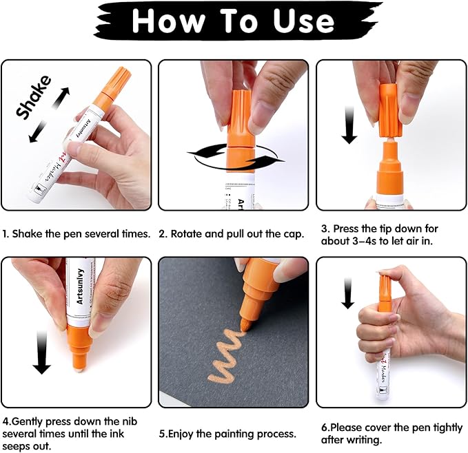 Orange Paint Pens Permanent Markers - 2 Pack Oil Based Quick Dry Waterproof Markers for Tire, Rubber,Wood, Rocks, Metal, Canvas, Plastic, Dark Surface,Craft Art Supplies,Medium Point