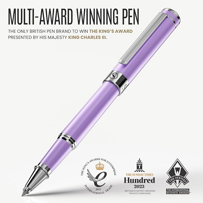 Scriveiner Lavender Rollerball Pen - Stunning Luxury Pen With Chrome Finish, Schmidt Ink Refill, Best Roller Ball Gift Set for Men & Women, Professional, Executive Office, Nice Pens