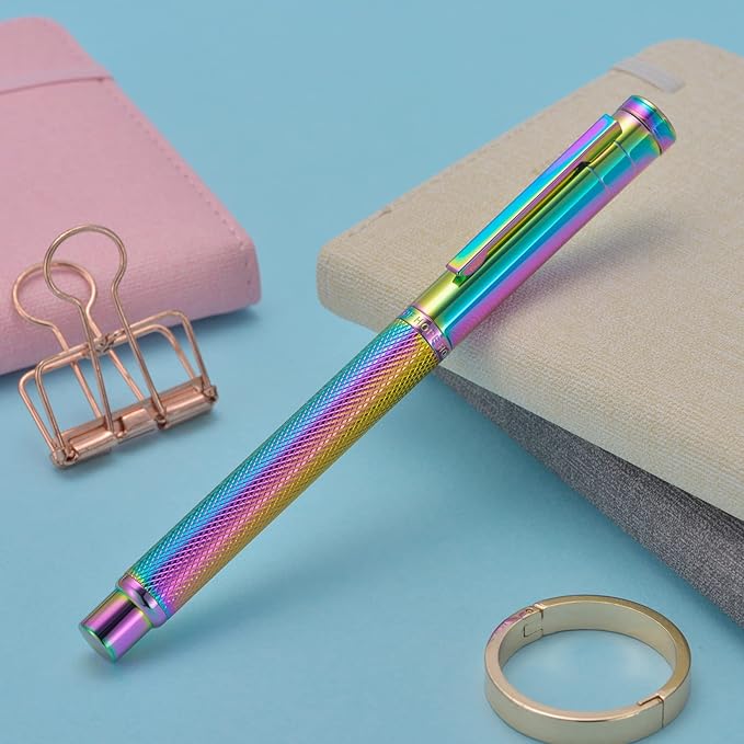 Asvine Hongdian Forest Fountain Pen Bent Nib Rainbow Color with Converter and Metal Pen Box Set