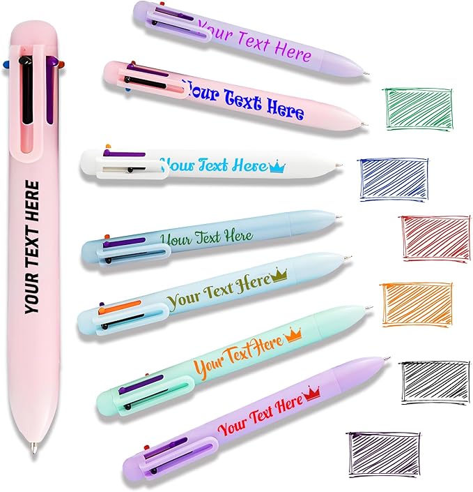 Custom 6-In-1 Multicolor Ballpoint Pen 0.5mm Tip Personalized Pens with Text Logo Name Printed Customized Pens Gift for Businesses School Office Employee Exhibition, 7PCS
