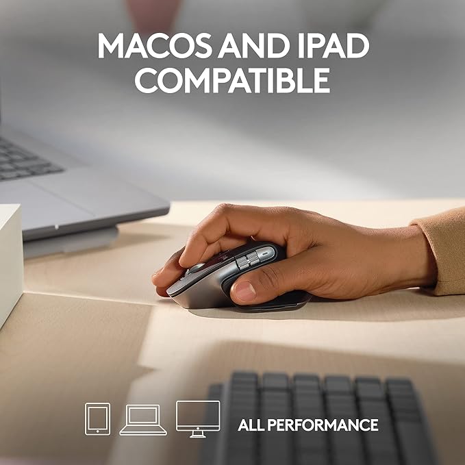 Logitech MX Master 3S for Mac - Wireless Bluetooth Mouse with Ultra-Fast Scrolling, Ergo, 8K DPI, Quiet Clicks, Track on Glass, Customization, USB-C, Apple, iPad - Space Grey