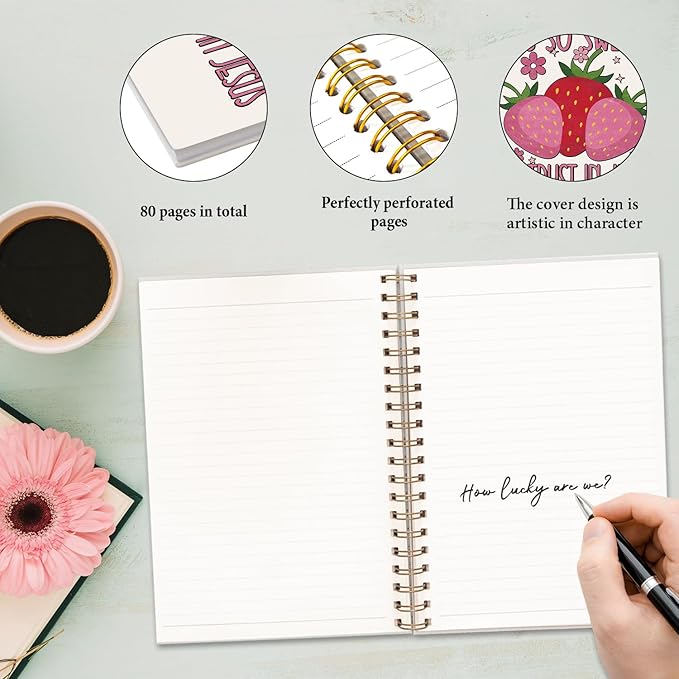 JXREQ Pink Strawberry Christian Bible Journal Notebook, Prayer Journal for Women, Scripture Journal, Church Notes Notebooks, Tis So Sweet to Trust Jesus 5.5x8.3