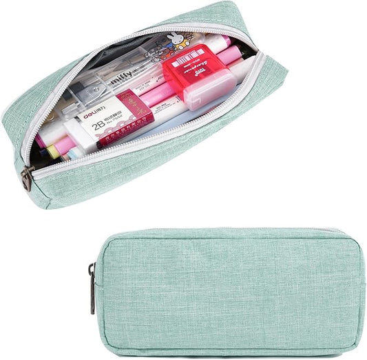 Della Gao Small Pencil Case Large Capacity Pencil Pouch Marker Pen Bag Coin Pouch Office Stationery Organizer (Green)
