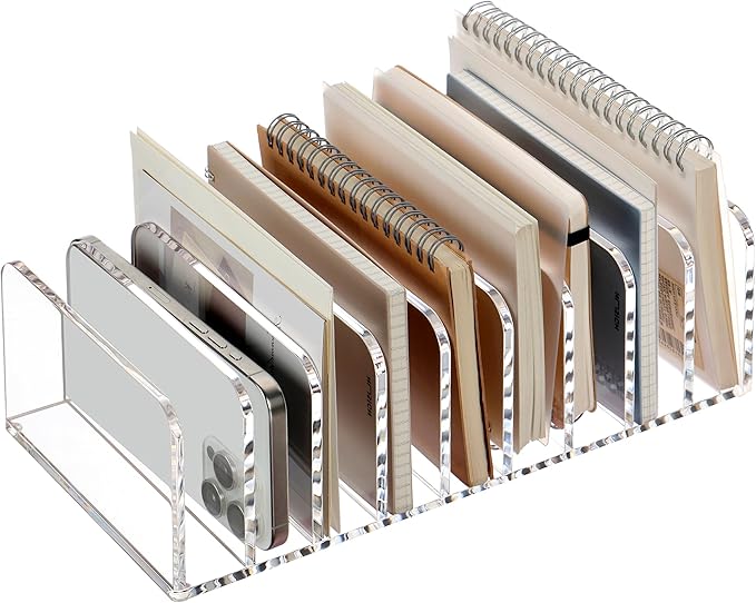 SANRUI Clear Desk Mail Organizer, 9 Compartments Acrylic Office Document Sorter File Storage Holders, Multifunction Letter Folder Racks Holders for Office,Home, School Desktop Organization
