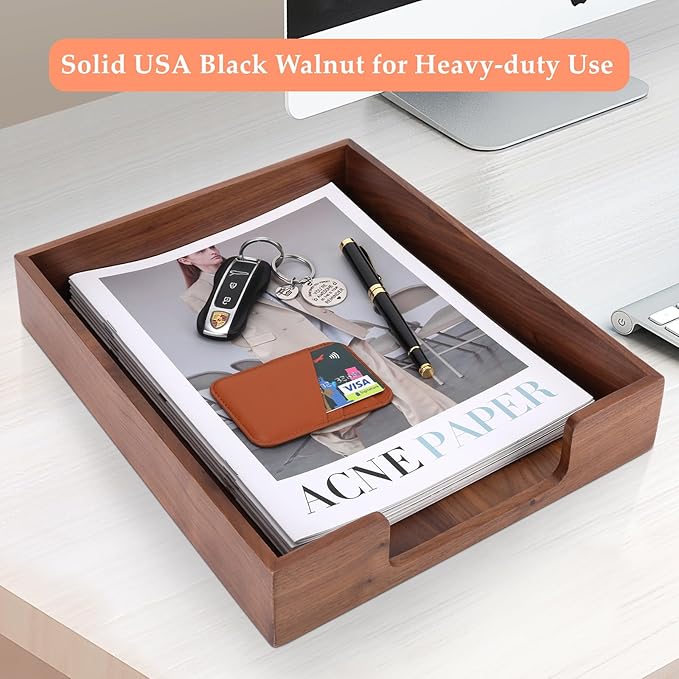 Bamber Wood Letter Tray Wooden Desk Organizer Paper Document File Tray for Office Supplies Collection Folders Notebooks, Black Walnut