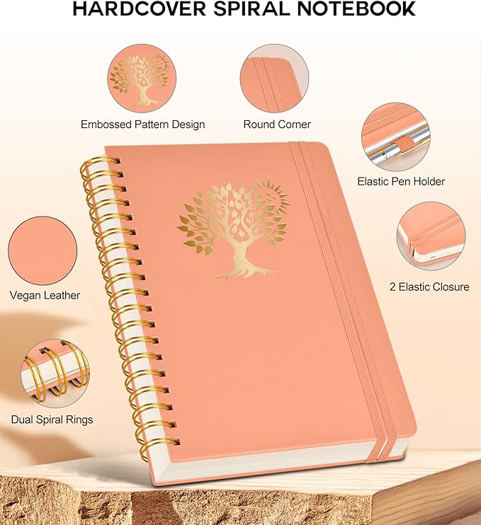 Large Spiral Notebook Journal for Women Men - 300 Numbered Lined Pages, College Ruled, A4 Hardcover Spiral Bound Notebook for School, Work, Note Taking, Writing, Leather Spiral Journal 8.5"x11"