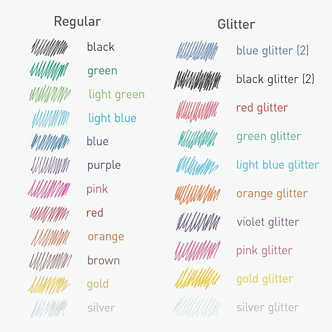 Pentonic Gel Pens, 24 Count, Mixed Pack (12 Assorted Color Pens, 12 Glitter Pens), Medium & Fine Point, Smooth Writing For Journaling (1002355)