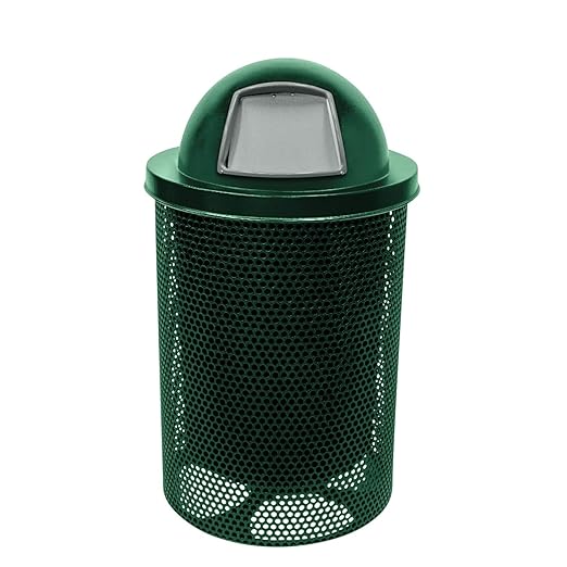 RDT-P-TXTGRN Heavy Duty Round Trash Receptacle with Dome Top, Liner Included, 32 Gallon, Textured Green, Made in America