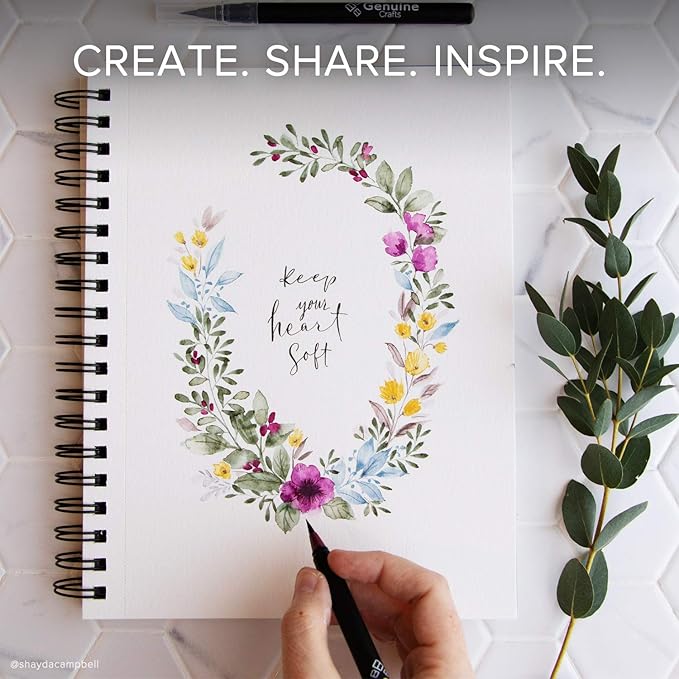 GenCrafts Watercolor Brush Pens Set of 20 Premium Colors - Real Brush Tips - No Mess Storage Case - Washable Nontoxic Markers - Portable Painting