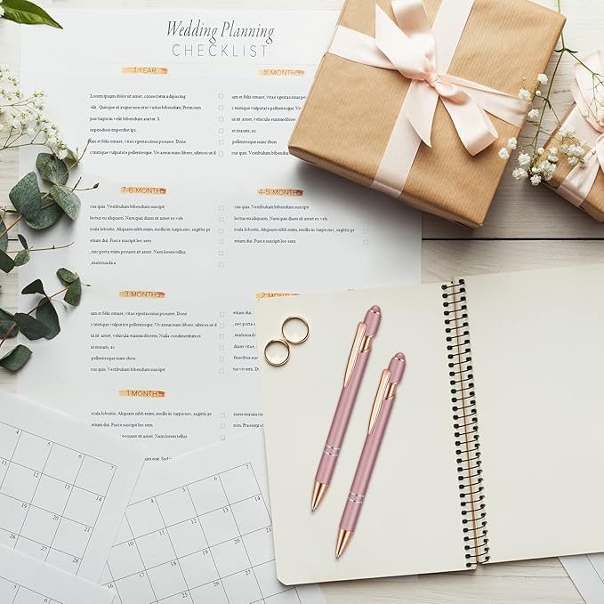 8 Pieces Ballpoint Pen with Stylus Tip Black Ink 2 in 1 Stylus Metal 1.0 mm Medium Point Smooth Pen Rainbow Colorful Rubberized Ballpoint for Touch Screen Tablet(Rose Gold)