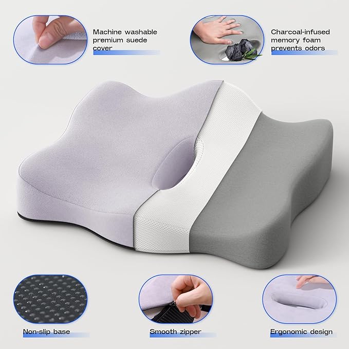 Seat Cushions for Office Chairs - Pressure Relief Seat Cushion - Car Seat Cushions for Pressure Relief, Tailbone Pain, Sciatica & Back Pain Relief for Office Chairs (Purple)