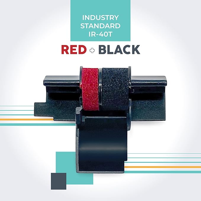 CATIGA IR-40T Ink Roller Cartridge for Printing Calculators and Adding Machines, Black/Red Pack of 2, Used with Casio HR-100TM HR-150TM HR-170RC, Sharp EL-1750V EL-1801V, CP30A CP90A