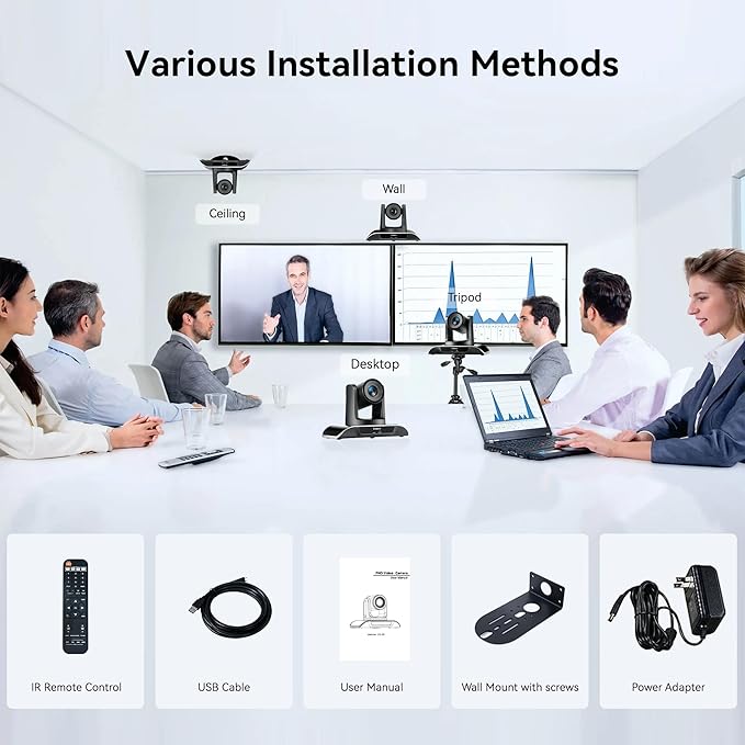 Tenveo PTZ Conference Room Camera 10X Optical Zoom USB3.0/HDMI/RS232 Wide Angle FHD 1080P 60FPS for Video Conferencing Business Meeting Live Streaming Church Services Worship Zoom Teams OBS