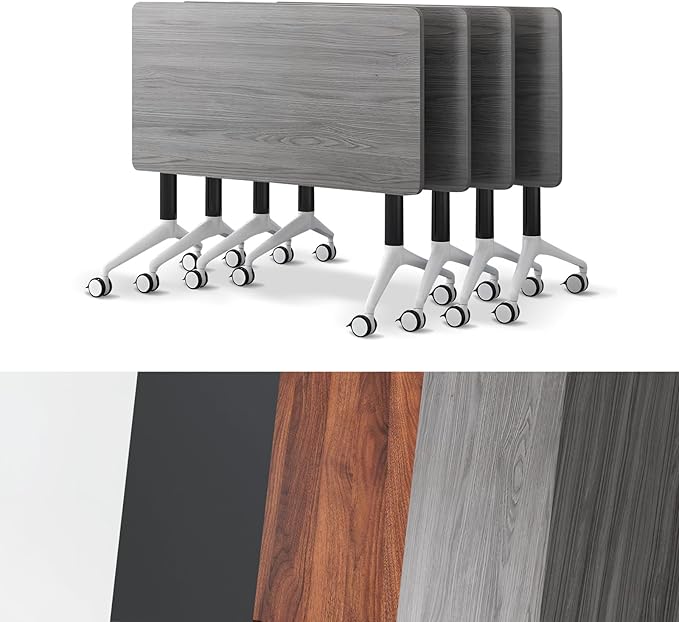 Conference Room Table, Folding Conference Tables,Thicken Grey Tabletop,Flip Top Wooden Seminar Meeting Room Table for Conference Room Offices (4, Grey, 55.1”)