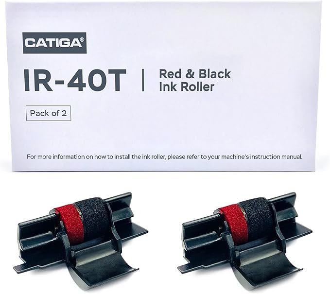 CATIGA IR-40T Ink Roller Cartridge for Printing Calculators and Adding Machines, Black/Red Pack of 2, Used with Casio HR-100TM HR-150TM HR-170RC, Sharp EL-1750V EL-1801V, CP30A CP90A