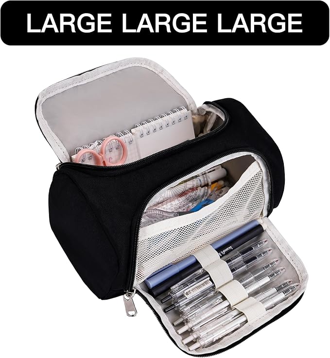 Large Pencil Pouch,Pencil Case Aesthetic,Zipper Pencil Box For Girls Back To School Supplies Emergency Bag Makeup Bag (Black)