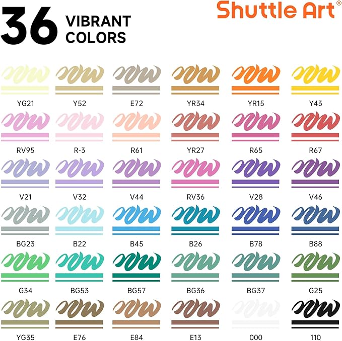 Shuttle Art Automatic Ink Control Acrylic Paint Markers, 36 Colors Brush Tip Acrylic Paint Pens for Rock Painting, Ceramic, Wood, Canvas, Glass, Stone, Fabric, Card Making, DIY & Art Supplies