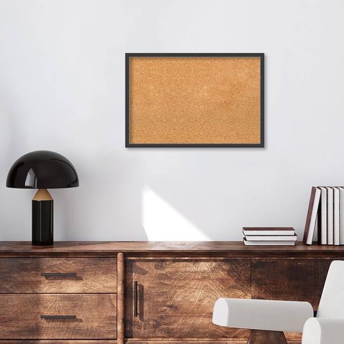 Amanti Art Natural Cork Board for Wall, 17x25 Vision Board with Black Wood Frame, Medium Corkboard Office Decor for Home Organization, Traditional Corkboard Pinboard to display items for home