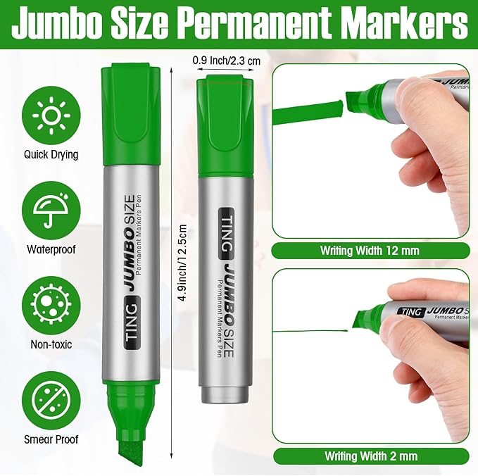 Fuutreo 10 Pack Jumbo Permanent Markers Bulk Large Chisel Tip Permanent Markers Quick Drying Waterproof Big Huge Poster Pens for Office, Logistics Company and More(Grass Green)