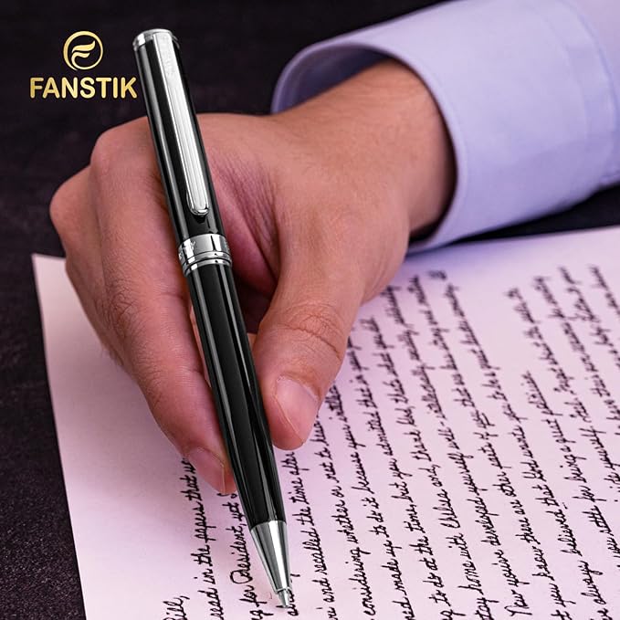 Customized Black & Silver Luxury ballpoint pen (Made In USA) fancy gift set for women, Chrome Finish, Professional executive pen gift set for men (Lux Custom-BallPoint Black-Silver)