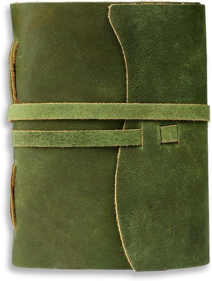 LEATHER VILLAGE Leather Bound Journal - Green, 8"X6", 220 Pages - Vintage Blank Paper Diary for Writing, Drawing, Sketchbook, and Travel Notebook - Ideal for Women and Men