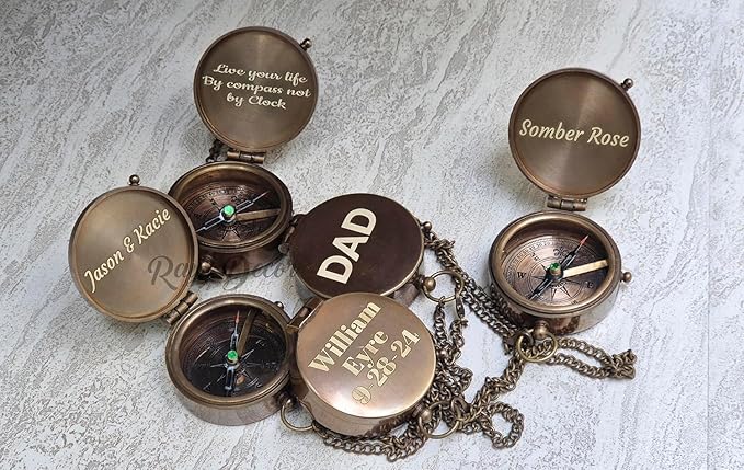 Personalized Engraved Compass Brass Metal Directional Compass with Leather Cover Gift for Husband, Personalized, Communion Gift, Gift for Him & Her, Luxury