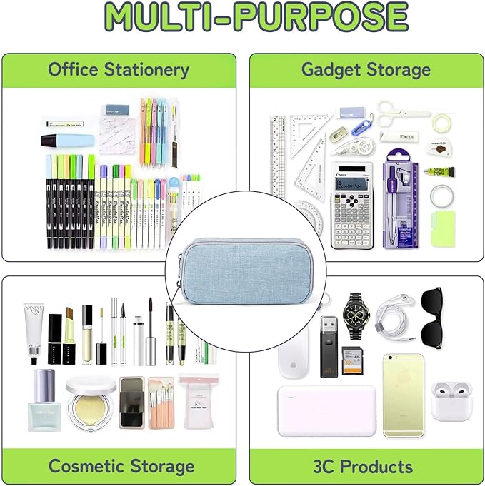 Della Gao Pencil Case Large Capacity Pencil Pouch for Adults (Light Blue)