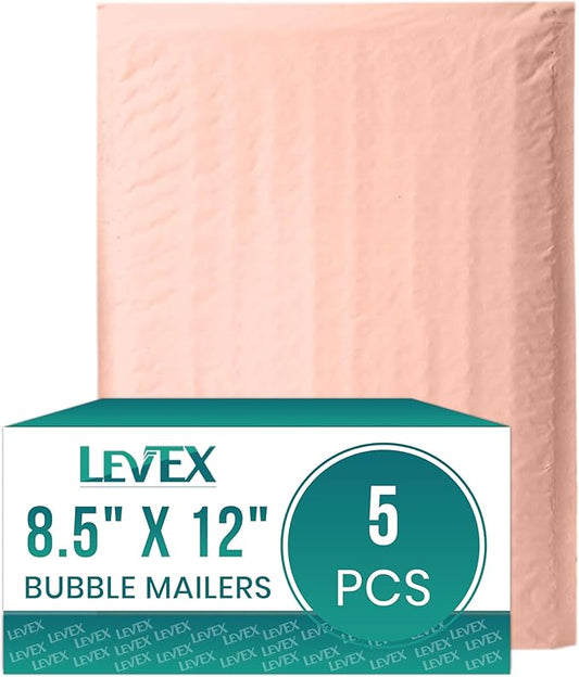 Levex - #2 8.5" x 12" [5 Pack] Light Pink Poly Bubble Mailers, Padded Envelope Mailers, Packing Envelope & Mailing Bags for Shipping