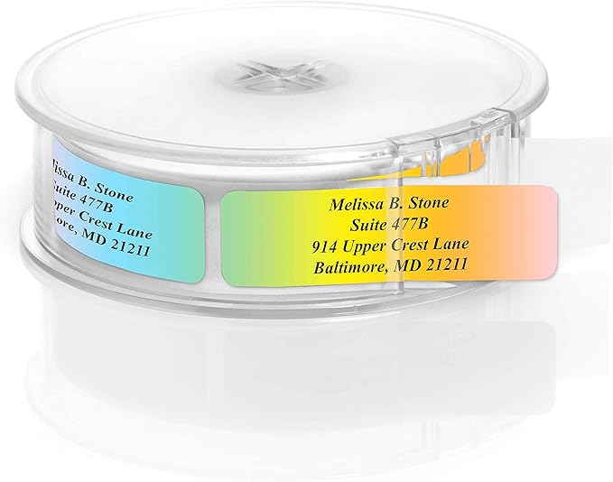 Cascading Rainbow Medley Personalized Return Address Labels with Elegant Plastic Dispenser - Roll of 500 Custom Stickers