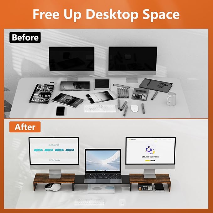 Triple Monitor Stand Riser, Extra Long Monitor Lift for 3 Monitors, Dual Monitor Stand with Length and Angle Adjustable