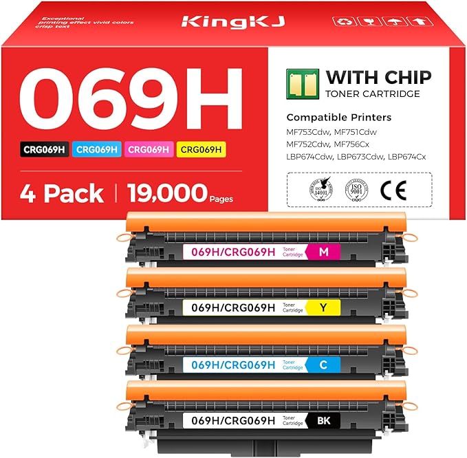 069 069H Toner Cartridge Set High Capacity 4-Pack Compatible for Canon 069H 069 for Color imageclass MF753Cdw MF751Cdw LBP674Cdw LBP674C MF750C LBP673Cdw LBP674Cx MF752Cdw MF756Cx Printers lnk Black