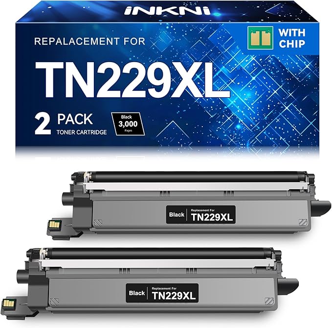 InkNI Compatible Toner Cartridges Replacement for Brother TN229XL Black TN229 TN229XLBK TN-229XL Toner High Yield Work for MFC-L3780CDW MFC-L3720CDW HL-L3280CDW HL-L3220CDW HL-L3300CDW Printer, 2 Pack