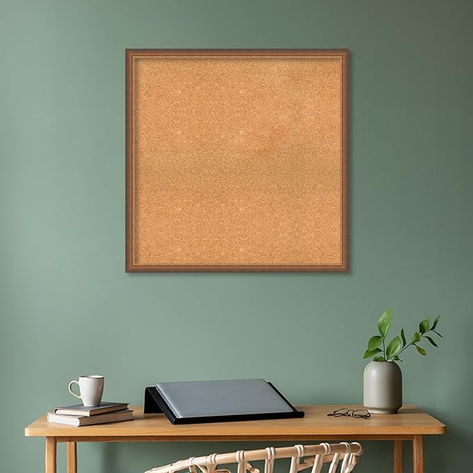 Amanti Art Natural Cork Board for Wall, 32x32 Vision Board with Bronze Frame, Large Corkboard Office Decor for Home Organization, Modern Corkboard Pinboard to Display Items for Home Organization in