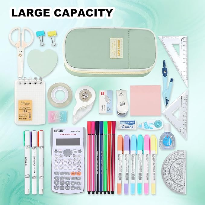 Pencil Case Aesthetic Pencil Bag with Zipper Pencil Pouch Big for Girls Kids Teens Adults Stationery Pencil Case Organizer for School Green
