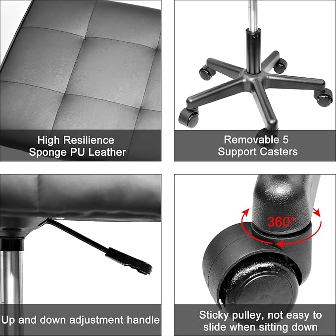 Footrest Under Desk Leg Rest Ottoman Adjustable Height Foot Stool with Wheels Leather Footrest
