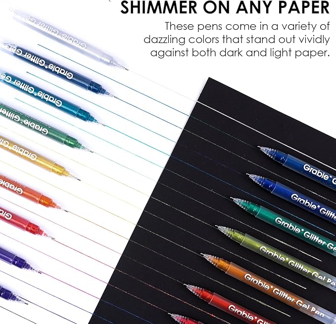 Grabie Jumbo Glitter Gel Ink Pen Set Of 18, Metallic Vibrant Sparkle Gel Pens for Coloring, Sparkle Markers, Glitter Pens for Adults (18 Colors Jumbo Gel Pens)