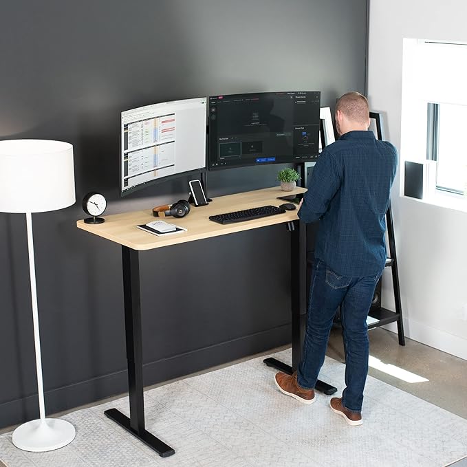 VIVO Electric 60 x 24 in Standing Desk, Memory Height Adjustment, 1B Series, One-Piece Light Wood Top, Black Frame, DESK-KIT-1B6C